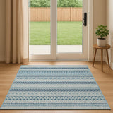 6' Navy Blue And Ivory Geometric Runner Rug