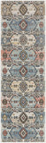 6' Ivory Tan And Blue Geometric Flatweave Runner Rug