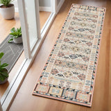 6' Ivory Tan And Black Geometric Flatweave Runner Rug