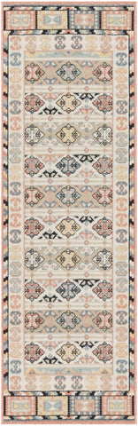 6' Ivory Tan And Black Geometric Flatweave Runner Rug