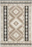 5' X 7' Beige Black And Tan Geometric Flatweave Area Rug