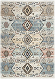 5' X 7' Ivory Tan And Blue Geometric Flatweave Area Rug