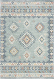 7' X 9' Blue Light Blue and Orange Geometric Flatweave Area Rug