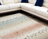 7' X 9' Tan Orange and Ivory Geometric Flatweave Area Rug