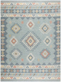 8' X 10' Blue Light Blue and Orange Geometric Flatweave Area Rug