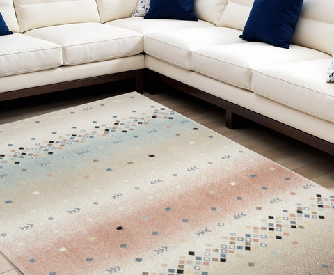 8' X 10' Tan Orange and Ivory Geometric Flatweave Area Rug
