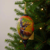 Mule Deer Hand Painted Brown And Green Glass Finial Ornament