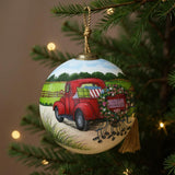Just Married Hand Painted Red Green And White Glass Ball Ornament