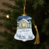 All Is Calm Hand Painted Blue And White Glass Holiday Shaped Ornament