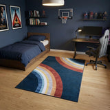 4' X 6' Navy Red and Orange Juvenile Rainbows Youthful Area Rug