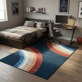 5' X 8' Navy Red and Orange Juvenile Rainbows Youthful Area Rug