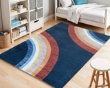 7' X 10' Navy Red and Orange Juvenile Rainbows Youthful Area Rug
