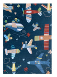 4' X 6' Navy Red and Orange Juvenile Airplanes Youthful Area Rug