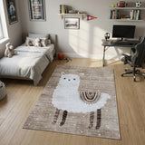 4' X 6' Brown and Beige Juvenile Animals Youthful Area Rug