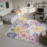 7' X 10' Pink Gray and Purple Juvenile Flowers Youthful Area Rug