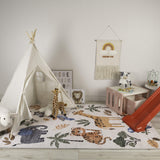 4' X 6' Gray Brown and Green Juvenile Zoo Animals Youthful Area Rug