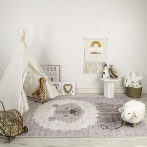 5' X 8' Beige and Gray Juvenile Animals Youthful Area Rug