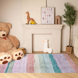 4' X 6' Pink Green and Purple Juvenile Rainbows Youthful Area Rug