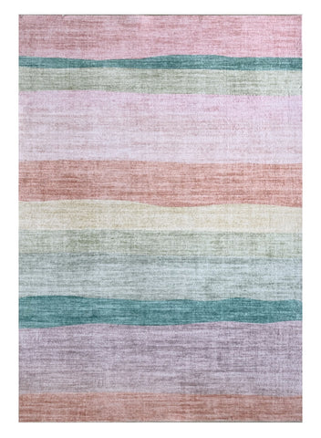 4' X 6' Pink Green and Purple Juvenile Rainbows Youthful Area Rug