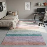 7' X 10' Pink Green and Purple Juvenile Rainbows Youthful Area Rug