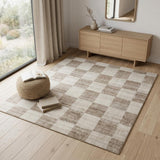 4' X 6' Beige and Brown Checkered Area Rug
