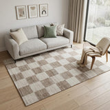 5' X 8' Beige and Brown Checkered Area Rug