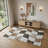 4' X 6' Beige Brown and Gray Checkered Area Rug