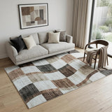 5' X 8' Beige Brown and Gray Checkered Area Rug