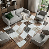 7' X 10' Beige Brown and Gray Checkered Area Rug