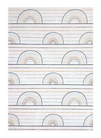 5' X 8' Ivory Blue and Yellow Juvenile Rainbows Youthful Area Rug