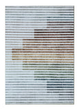 5' X 8' Beige Blue and Brown Striped Area Rug