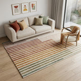 5' X 8' Beige Blue and Brown Striped Area Rug
