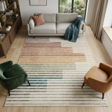 7' X 10' Beige Blue and Brown Striped Area Rug