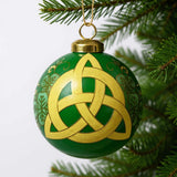 Trinity Knot Hand Painted Yellow And Green Glass Ball Ornament