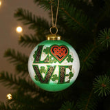 Love Irish Hand Painted Green White And Red Glass Ball Ornament