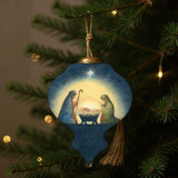 Joy to the World Hand Painted Blue And Brown Glass Finial Ornament
