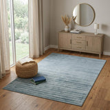 4' X 6' Light Blue And Dark Blue Striped Hand Woven Area Rug