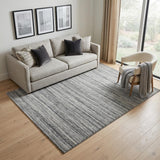 5' X 8' Ivory Gray And Black Wool Striped Hand Woven Area Rug