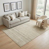 5' X 8' Ivory And Brown Wool Striped Hand Woven Area Rug