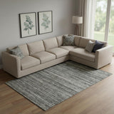 8' X 10' Gray And Black Wool Striped Hand Woven Area Rug