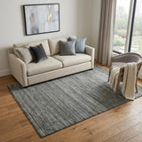 5' X 8' Dark Gray And Ivory Wool Striped Hand Woven Area Rug