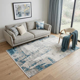 5' X 8' Gray Blue And Ivory Abstract Area Rug With Fringe