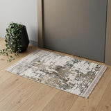 2' X 3' Ivory Gray And Brown Abstract Area Rug With Fringe