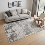 5' X 8' Ivory Gray And Brown Abstract Area Rug With Fringe