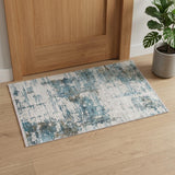 2' X 3' Ivory Blue And Brown Abstract Area Rug With Fringe
