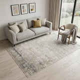5' X 8' Gray Ivory And Brown Medallion Area Rug With Fringe