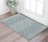 2' X 3' Blue Gray And Ivory Wool Geometric Hand Hooked Area Rug