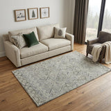 5' X 8' Gray Ivory And Black Wool Argyle Hand Hooked Area Rug