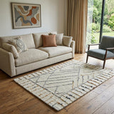 5' X 8' Ivory Gray And Rust Wool Geometric Hand Hooked Area Rug
