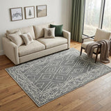 5' X 8' Gray And Ivory Wool Geometric Hand Hooked Area Rug